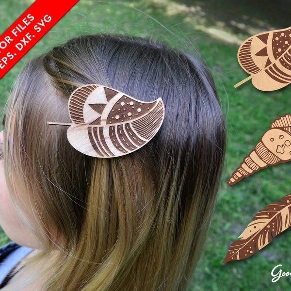 Hair Clip Laser Cut SVG File, Wood Hair clip, Accessories wooden, Digital File DXF EPS, Instant Download, Set of 3