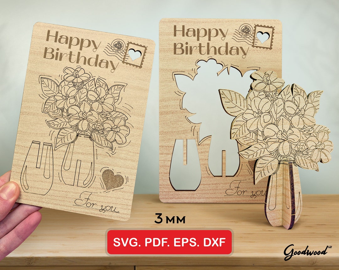 Happy Birthday 3D Pop up Card SVG, Bouquet Happy Bday Handmade, Laser ...
