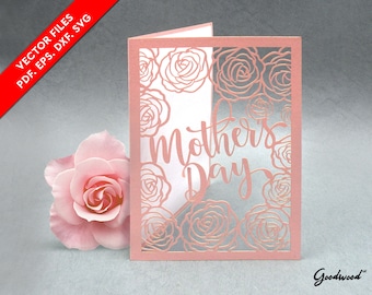 Vector file Mother's day card 5x7 inc, EPS DXF SVG Laser cut files, Digital file Card for Mother's Day, Paper Roses card, Template postcard