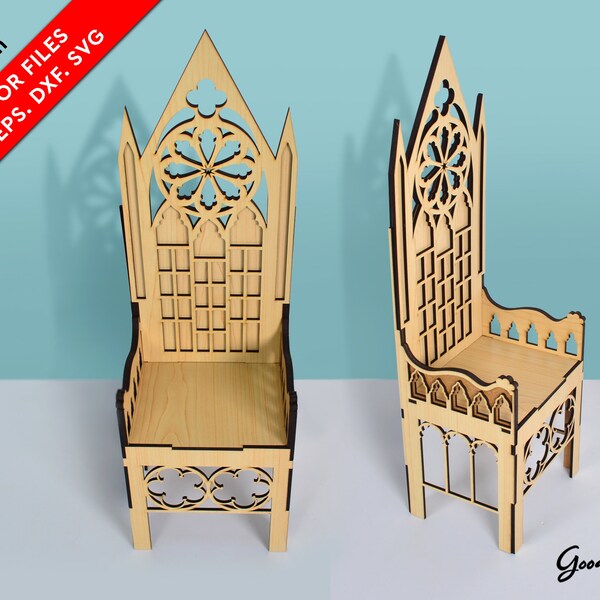 Doll furniture Gothic Throne SVG EPS DXF, Laser cut files for wood, Doll chair files 1:6, Miniature Wooden chair for Barbie, Digital file