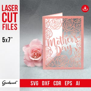 Carte de fête des mères SVG, modèle de carte florale fête des mamans, fleurs coupées au laser, 5 x 7", carte postale bricolage, fichiers vectoriels Dxf AI Eps, téléchargement immédiat