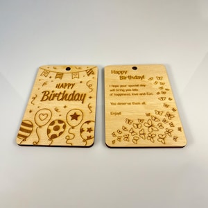 Carte d'anniversaire gravée sur bois SVG CdR DXF Ai EPS | anniversaire ballons en bois | Fichiers découpés au laser pour vos amis | Modèle à téléchargement immédiat image 5