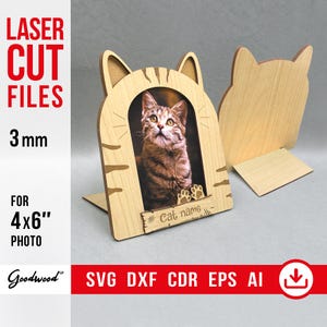 Layered Cat Photo Frame SVG, Template for Laser Cut DXF, Kitty Photo Frame 4x6&quot;, Personalized Wooden Picture Frame for Pet, Instant Download