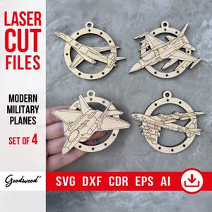 Modern Military Aircraft SVG Templates, Fighter & Bomber Laser Cut Files DXF, Jet Plane Ornaments, Vector Aviation Set of 4 Instant Download