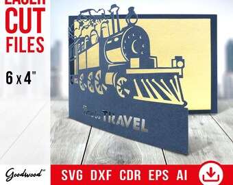 Train Birthday Invitation or Greeting Card SVG DXF EPS | Laser Cut Template | Editable Text: Happy Bday, Congratulations | Instant Download