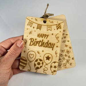 Carte d'anniversaire gravée sur bois SVG CdR DXF Ai EPS | anniversaire ballons en bois | Fichiers découpés au laser pour vos amis | Modèle à téléchargement immédiat image 4