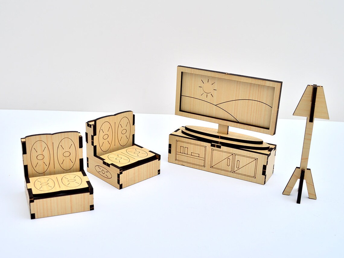 Miniature Wooden Furniture Toys DollHouse Wood Furniture Set Etsy