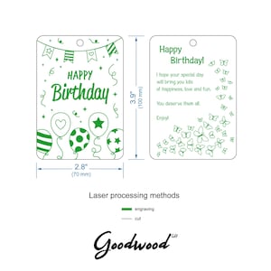 Carte d'anniversaire gravée sur bois SVG CdR DXF Ai EPS | anniversaire ballons en bois | Fichiers découpés au laser pour vos amis | Modèle à téléchargement immédiat image 2