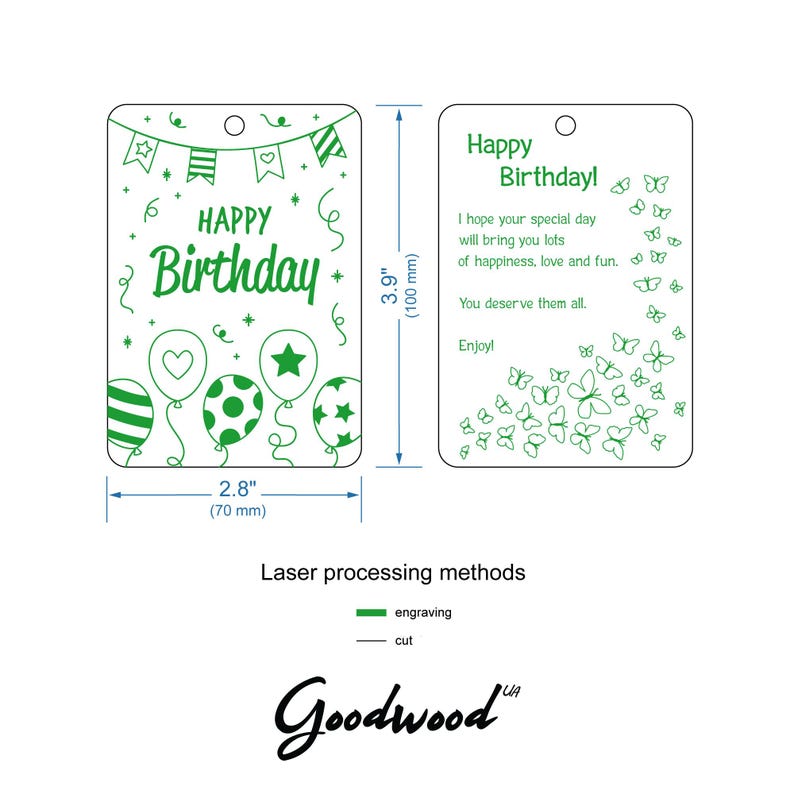 Carte d'anniversaire gravée sur bois SVG CdR DXF Ai EPS | anniversaire ballons en bois | Fichiers découpés au laser pour vos amis | Modèle à téléchargement immédiat image 2