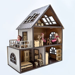 Gardenised Wooden Doll House with Toys and Furniture Accessories