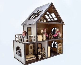 Houten poppenhuis 3DBRT Huis voor pop Houten poppenhuis miniatuur met meubels Kit Houten huis miniaturen Speelgoed voor kinderen Puzzelhuis