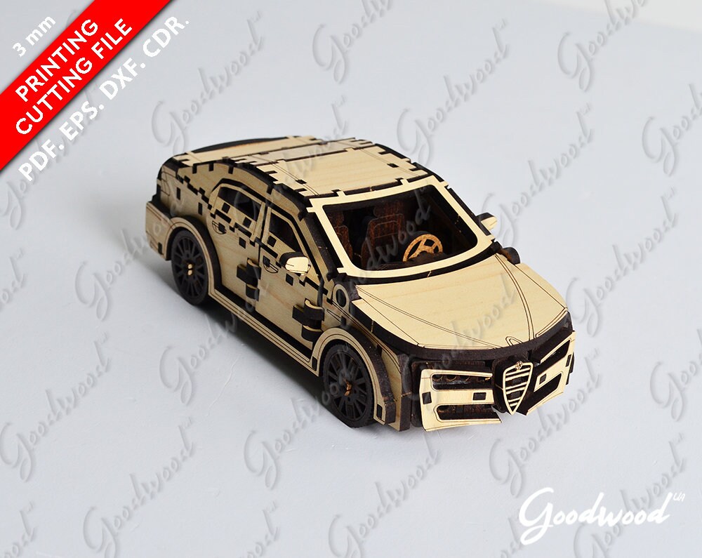 Laser cut files 3mm Wood 3D Model Car Alfa vector file wood Etsy