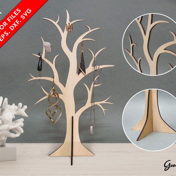 Laser Cut tree SVG DXF EPS, Tree Jewelry Stand, Earring Holder, Necklace Holder, Organizer Rack, Tower Jewelry organizer, Jewelry Holder