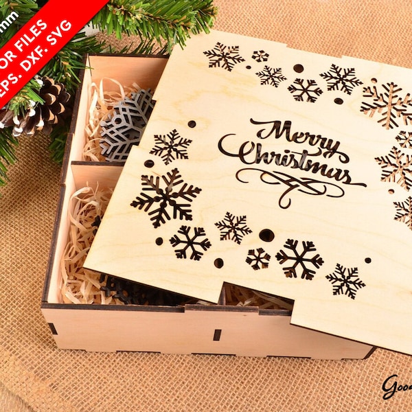 Christmas eve box SVG DXF CdR EPS PdF, Laser cut files box Merry Christmas, Wooden box engraved, Vectors Cnc, Download, Gift box template