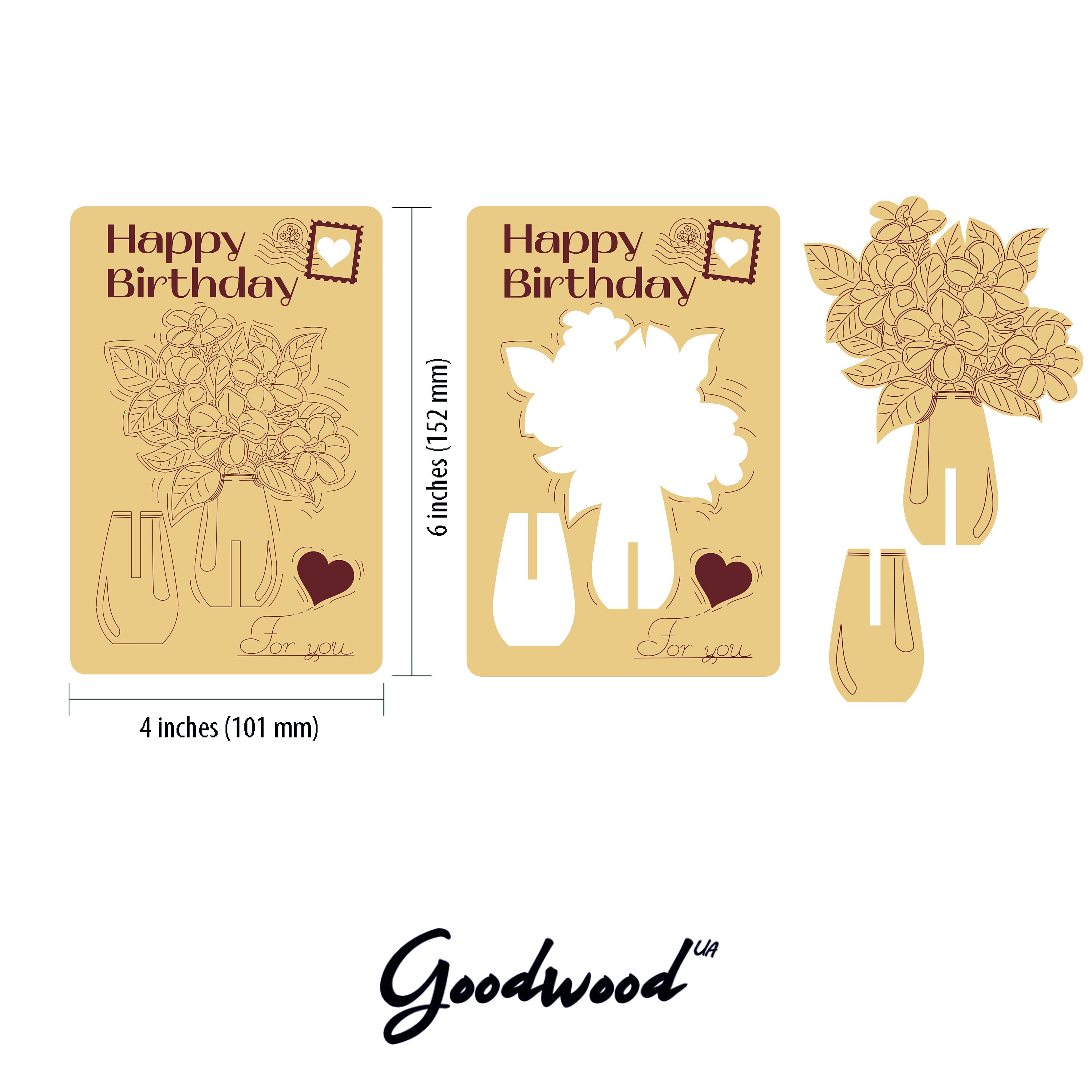 Happy Birthday 3D Pop up Card SVG, Bouquet Happy Bday Handmade, Laser ...