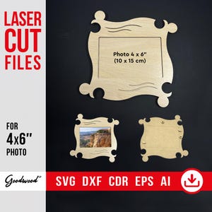 Puzzle Photo Frame Template SVG DXF EPS, Picture Frame for 4x6&quot; Photo, Wooden Frame Vector Files, Laser Cutting, Instant Download