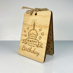 Cupcake birthday card template for laser cutting and engraving. Vector greeting card design featuring hand-drawn style elements. Digital DXF and SVG files optimized for clean engraving and precise cutting paths.