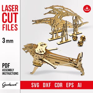 Wooden Ballista 3D Mechanical Puzzle, Laser Cut Template SVG Dxf CdR Ai Eps, DIY Catapult Model, CNC Kit, Plywood 3mm, Instant Download