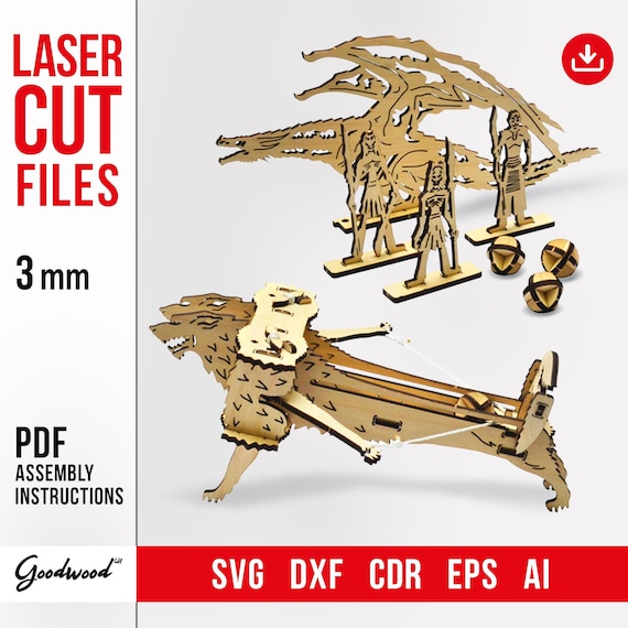 Wooden Ballista 3D Mechanical Puzzle, Laser Cut Template SVG Dxf CdR Ai Eps, DIY Catapult Model, CNC Kit, Plywood 3mm, Instant Download