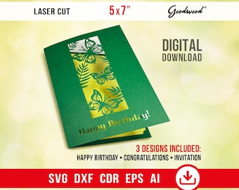 Laser Cut Butterfly Card SVG, 5x7 Papercut, Birthday Congratulations Invitation Templates, Glowforge Files