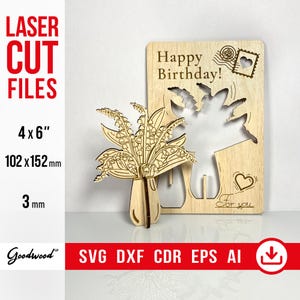 Gegraveerde 3D pop-up houten kaart met lelietje-van-dalen – lasergesneden sjabloon SVG DXF, DIY verjaardagsgroet, meiklokken 4 x 6", direct downloaden