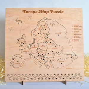 Mapa de escritorio de madera 3DBRT Rompecabezas de Europa Regalo para viajeros Rompecabezas de mapa de madera Mapa de Europa Juguete educativo Mapa de chinchetas Mapa rústico