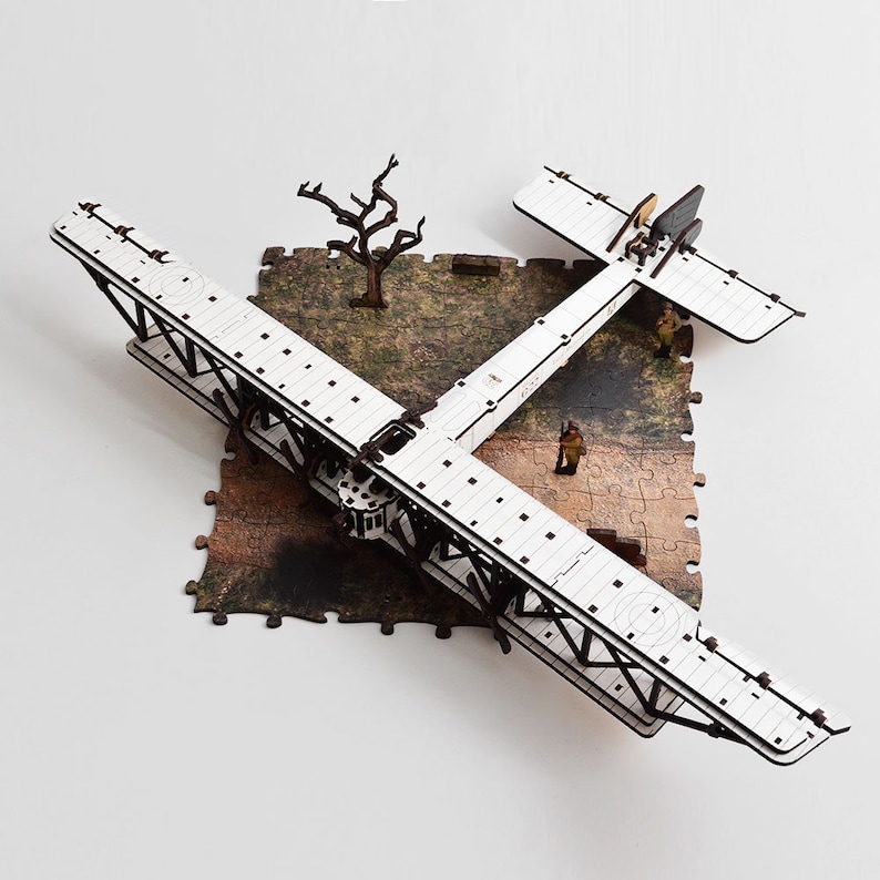 Wooden 3D plane 3DBRT Ilya Muromets, World War II Biplane Fighter, Miniature Plane Set,Aircraft Miniature, Adult Model DIY White