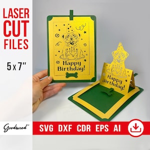 3D Mops Pop-Up Karten Vorlage SVG, DIY Geburtstags-/Bday-Welpen Karte, Laser geschnitten Vektor-Dateien, handgemachtes Papier Design, Instant Download, 5x7"