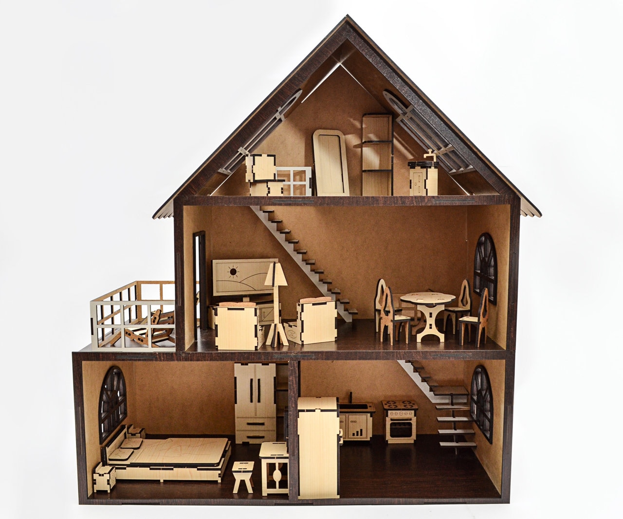 Wooden Dollhouse House for Doll Wood Dollhouse Miniature With Etsy