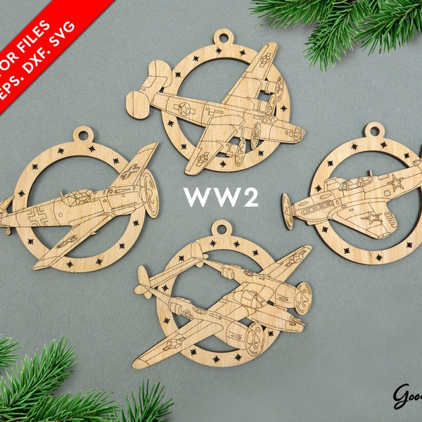 Planes SVG, Aircraft Laser cut files DXF Pdf EPS, WW2 Second World War, Fighters Bombers, Wooden airplane, Aviation Ornament, Download Set 4