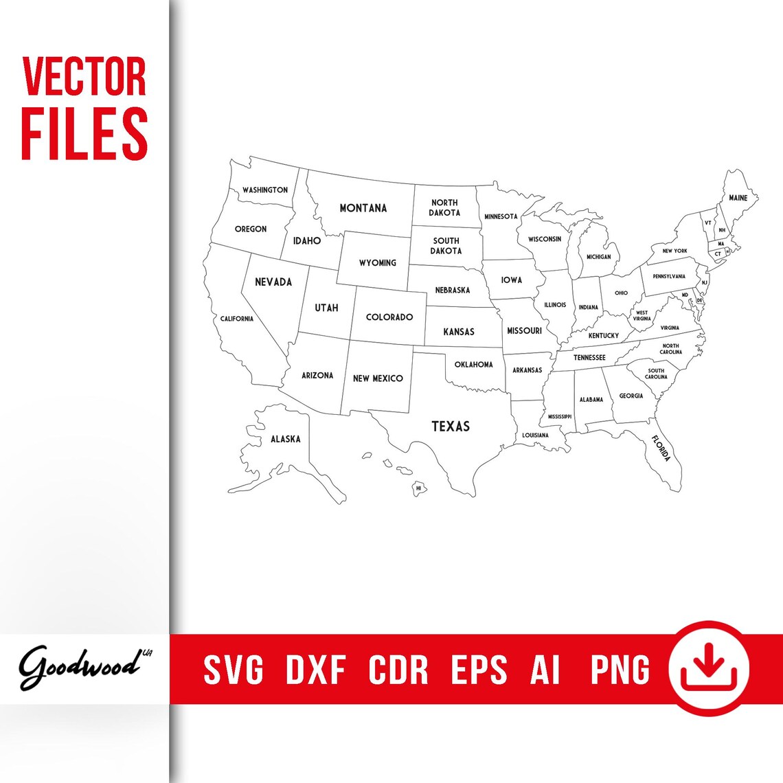 Map Template Cd R US Map SVG, USA Map With States Borders and Names, America Silhouette ...