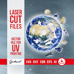 Planet Earth Round Wooden Puzzle SVG – Laser Cut Files DXF, Space Jigsaw Template for UV Printing, Glowforge xTool Wood Project