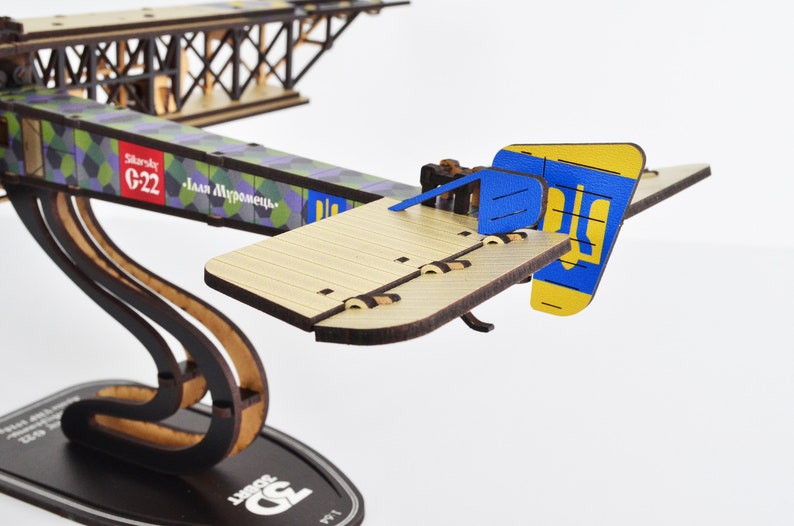 Wooden 3D plane 3DBRT Ilya Muromets, World War II Biplane Fighter, Miniature Plane Set,Aircraft Miniature, Adult Model DIY image 7