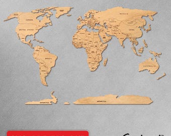 World Map with Countries & Capitals SVG DXF EPS | Laser Cut Vector Files | Wooden Wall Art | Political Map | Travel Decor | Instant Download