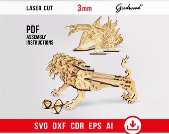 Mechanical Ballista & Dragon Puzzle, Laser Cut Files SVG, Wooden Catapult model, 3mm Plywood
