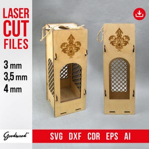 Wein Box Vorlage aus Holz - Laser Cut Files DXF SVG Cdr, 3mm 3,5 mm 4 mm, Geschenkbox für Weinflasche, CNC Laser schneiden, Instant Download