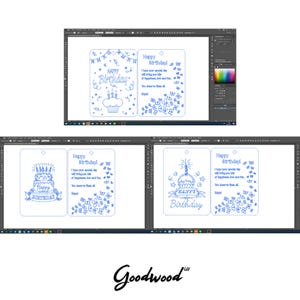 Digital vector files for the birthday card set in Adobe Illustrator. High-quality engraving templates and clean cutting paths for Glowforge and xTool. The design is versatile for any material thickness.