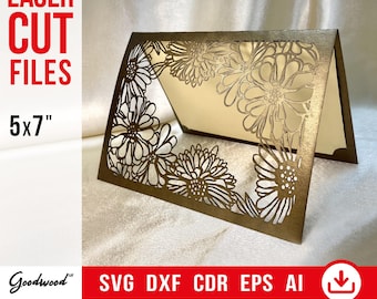 Wedding Invitation SVG EPS Ai DXF | Floral Birthday Bday Paper Card Template | Laser Cut Flowers Invite | Instant Download | 5x7"