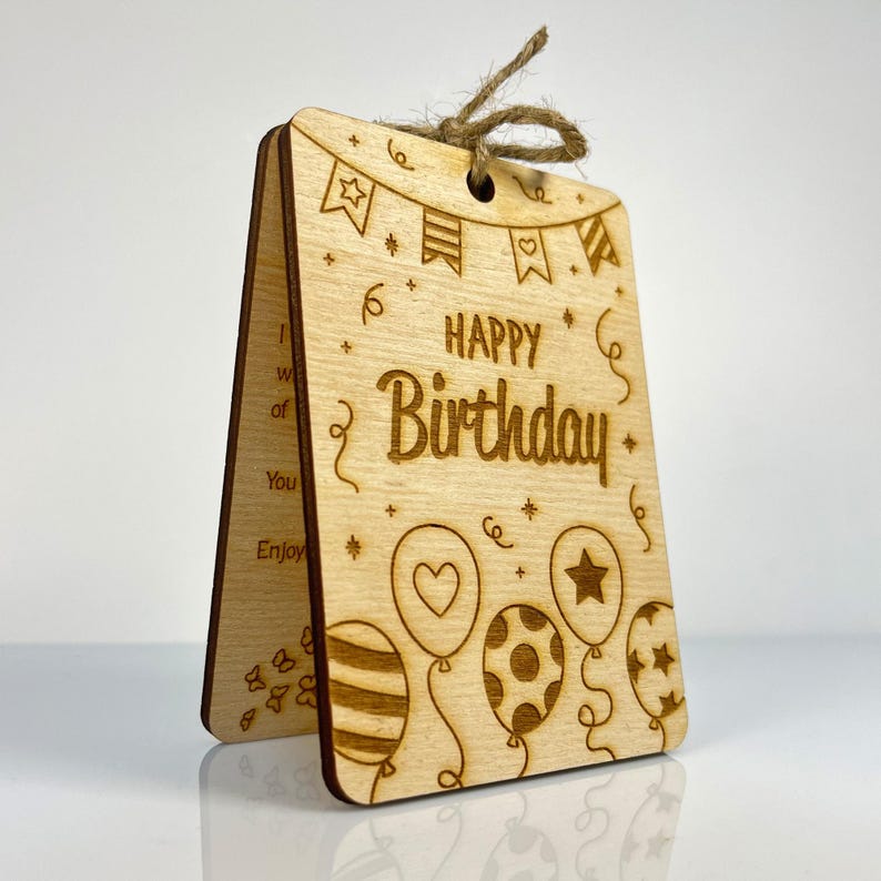 Carte d'anniversaire gravée sur bois SVG CdR DXF Ai EPS | anniversaire ballons en bois | Fichiers découpés au laser pour vos amis | Modèle à téléchargement immédiat image 6