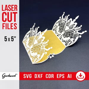 Modello di invito pieghevole — Taglio laser SVG, DXF, CdR, AI — Invito di nozze 5x5", biglietto di auguri, invito di compleanno, download immediato