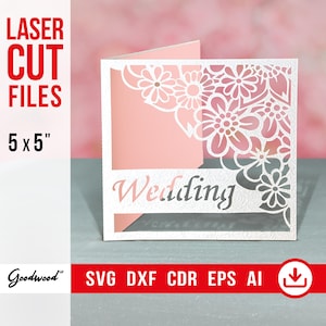 Modèle de faire-part de mariage fleurs rustiques SVG DXF CdR EPS, carte découpée au laser, papier découpé floral, style campagnard, mariage dans la grange, téléchargement immédiat