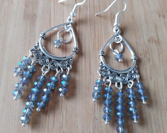 Handmade AB Crystal Beaded Chandelier Earrings