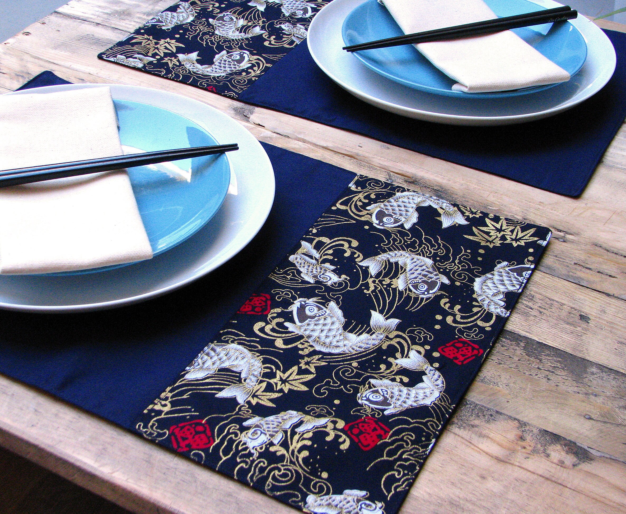 Navy blue placemat set for Japanese table decor Asian dining Etsy