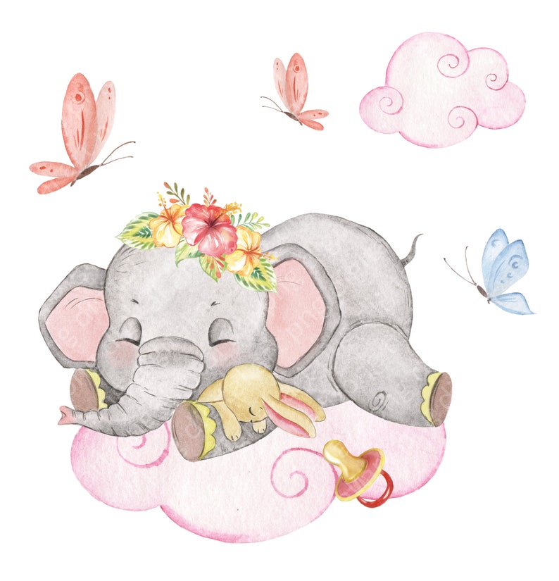 Elefant Aquarell Clipart Wolke Mond Baby Tier Baby Dekor