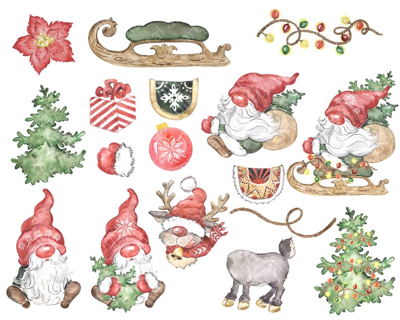 Download Watercolor Christmas gnomes clipart png. Scandinavian ...