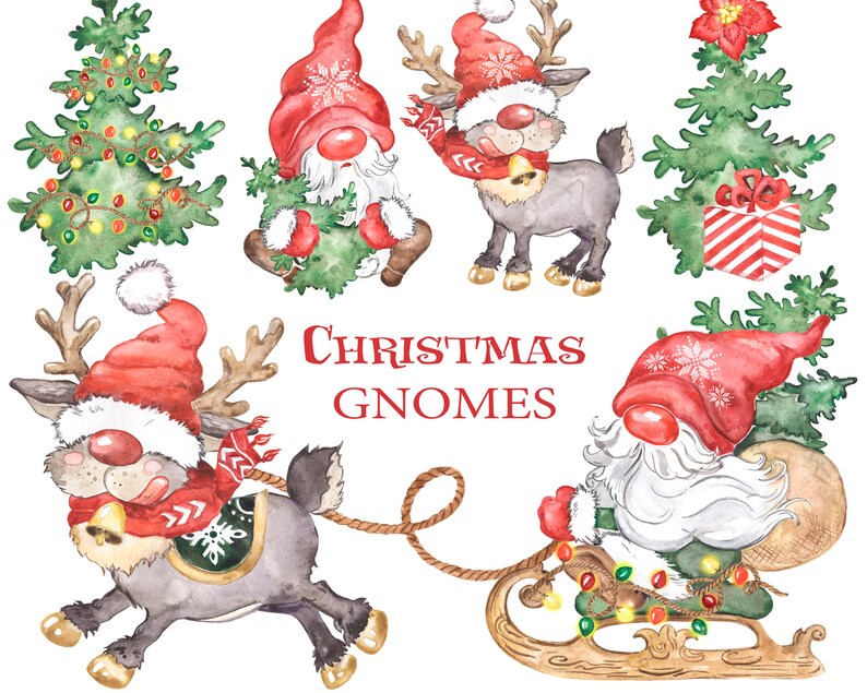 Watercolor Christmas gnomes clipart png. Scandinavian ...