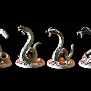 Four Giant Snake Miniatures for D&D, Dungeons and Dragons, Pathfinder and many other tabletop games