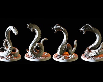 Four Giant Snake Miniatures for D&D, Dungeons and Dragons, Pathfinder and many other tabletop games