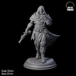 Cloaked Warforged Gunslinger Fighter Miniature för D&D, Dungeons and Dragons, Pathfinder och många andra brädspel
