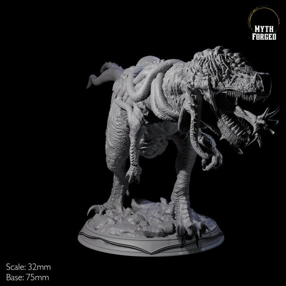 T-REXリバーブ　DEADENDのYOUさん所有機 Infected T-rex Undead Miniature: D&D, Pathfinder, Tabletop RPG - Etsy